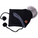 Baby Nellys zimní čepice s fleecem a chlupáčková bambule Star komínek černá