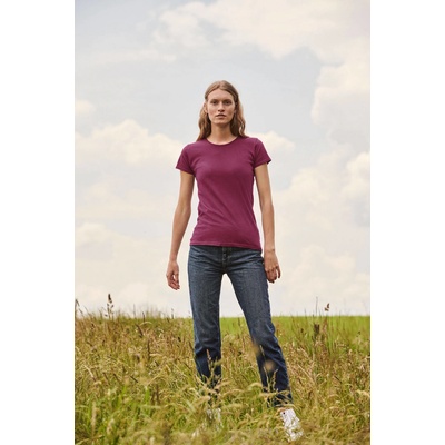Fruit of the Loom Iconic Burgundy Women's T shirt in combed cotton