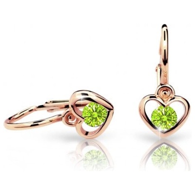 Cutie Jewellery detské zlaté náušnice srdiečka C1943R Peridot Green