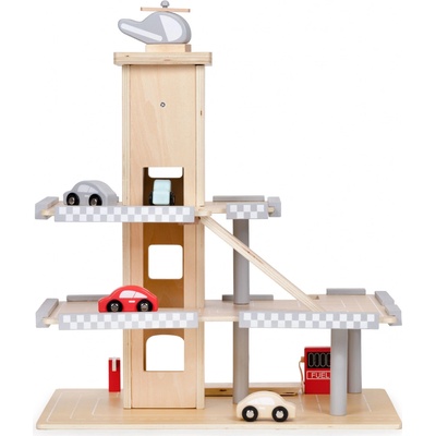 Lebula Velké dřevěné kolejové garážové stání s výtahem + vozy ECOTOYS