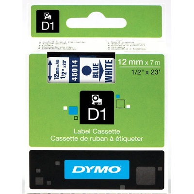 Páska Dymo D1 12 mm x 7m, modrý tisk/bílý podklad, 45014, S0720540
