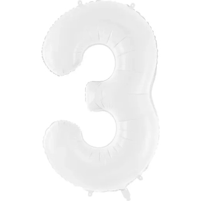 PartyDeco Фолиев балон за рожден ден, число 3, бял, 86 см