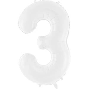 PartyDeco Фолиев балон за рожден ден, число 3, бял, 86 см