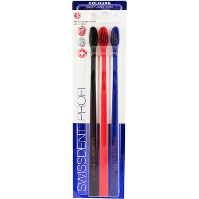 Swissdent Profi Colours Trio Soft-Medium Четка за зъби цвят черен, червен, син