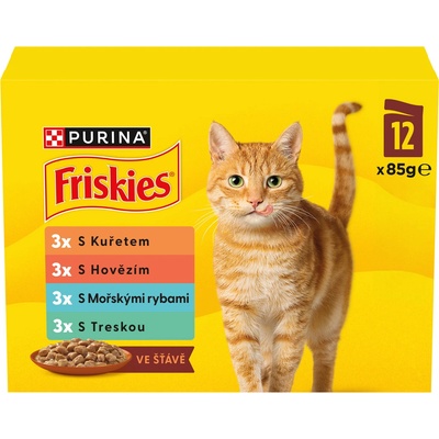 Friskies s hovězím kuřetem tuňákem treskou ve šťávě 12 x 85 g