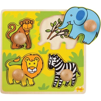 Bigjigs Toys Дървен пъзел с дръжки Bigjigs - Сафари животни (BJ521)