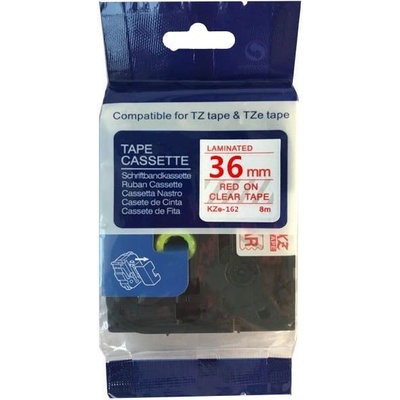 Compatible Съвместима лента с Brother TZ-162 / TZe-162, 36mm x 8m, червен печат / прозрачен субстрат (TZe162)