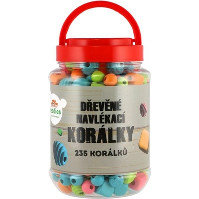 Teddies Korálky dřevěné barevné 235ks v plastové dóze 9x14cm