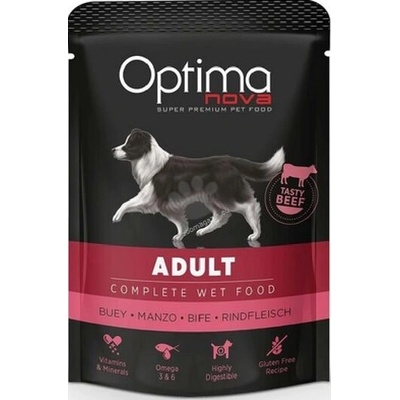 Optimanova Пауч OptimaNova Adult Beef, с говеждо за кучета над 12 м, 0.300 кг