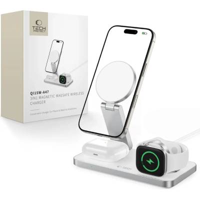 Tech-Protect QI15W-A47 магнитен безжичен зарядно MagSafe 3в1 бял (5906302362530)