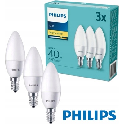 Philips sviečka, 5W, E14, teplá biela, 3ks 8719514313385