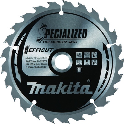 MAKITA B-62979 Efficut Kotúč pílový D 165 x 20 mm na drevo MDF laminát TCT 25 zubov 1.45 mm