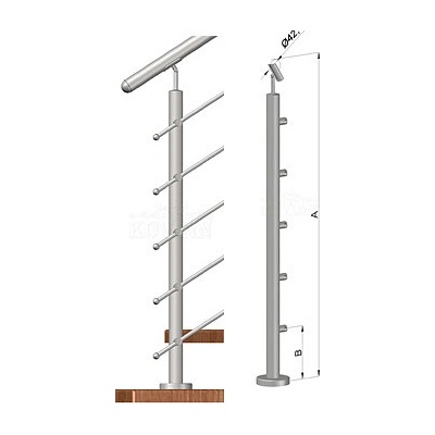Zábradlí na schodiště - sloupek s vrchním kotvením, 5 prutů, EB1-VHS5-2