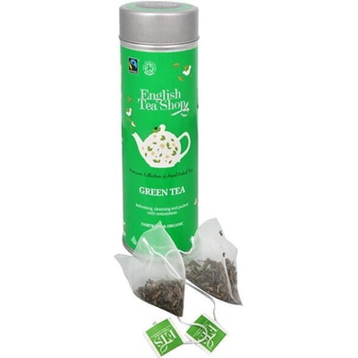 English Tea Shop Bio fairtrade Zelený čaj 15 hedvábnych pyramidek v plechovce