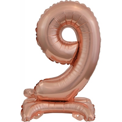 Balónek fóliový číslo 9 volně stojící růžovo zlatý 38 cm