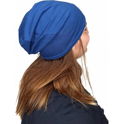 Dětská čepice bavlněná oboustranná černá/jeans modrá