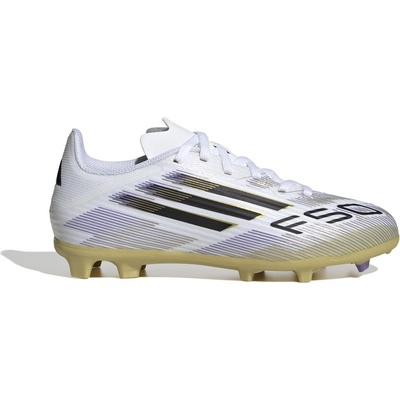 Adidas Детски футболни бутонки Adidas F50 League Childrens Firm Ground Football Boots - White/Blk/Gold