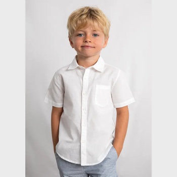 MAYORAL Риза къс ръкав лен Бял цвят за мини момче Mayoral
