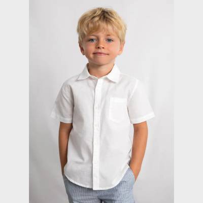 MAYORAL Риза къс ръкав лен Бял цвят за мини момче Mayoral