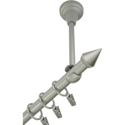 OK-GarnýžeCZ Garnýž kovová jednořadá 16mm Hrot stříbrná mat 290 cm do stropu / kroužky s žabkou