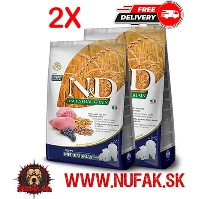 N&D Ancestral Grain Puppy Medium & Maxi Lamb Spelt Oats & Blueberry 2 x 12 kg