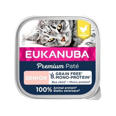 Eukanuba Grain Free Senior Monoproteinová paštika pro starší kočky kuřecí 16 x 85 g