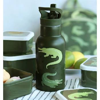 A little lovely company: Бутилка от неръждаема стомана със сламка: Крокодилче - 350мл (DBSSCR68)
