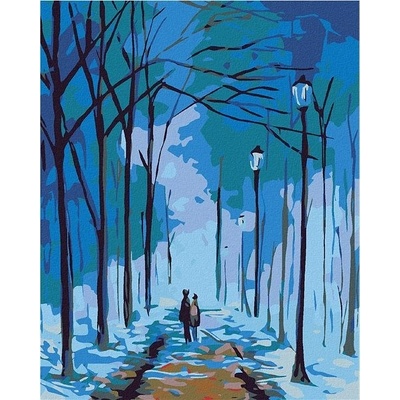 zuty Malování podle čísel Zimní procházka pod lampami 80 x 100 cm bez rámu a bez vypnutí plátna