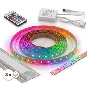 SmartLED КОМПЛЕКТ 1x LED RGBW лента DIGITAL LED/9, 6W/230V 3 m + 3x вграден профил 1 m + дистанционно управление (SD0107E)