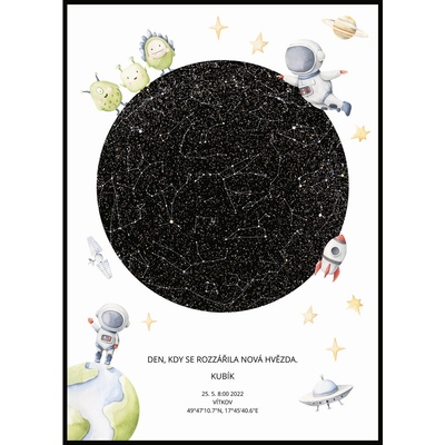 Jen tak z lásky Hvězdná mapa životního okamžiku - Váš originální dárek s hloubkou Rozměr plakátu: 40 × 50 cm (PDF e-mailem), Barva pozadí: Kosmonaut, Volba rámu: Bez rámu