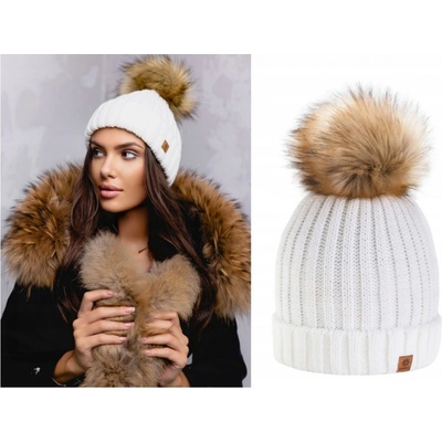 Fashionweek dámská zimní čepice s bambulí flísová podšívka Jenot Woolk Rita krémová