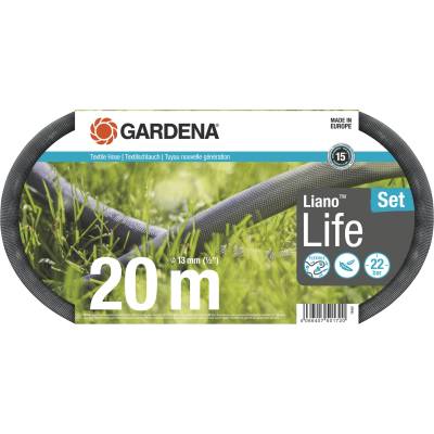 GARDENA Liano Life textile hose 1/2 inch, 20m set: Highly flexible garden hose made of textile fabric, with PVC inner hose, no kinking, lightweight, weather-resistant (18450-20), Updated
