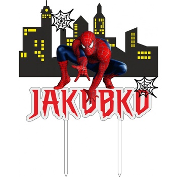 Zápich - Meno a Spiderman s mestom - bez paličky - 14cm - Obrázok