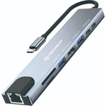 Techsuit - Докинг станция NetBridge 8 в 1 (H2) - Type-C към 2x Type-C, 2x USB, HDMI, RJ45, TF/SD, 4K@30Hz, PD87W - Сив (KF2350786)