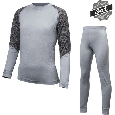 Sensor Merino Impress set detský tričko dl.rukáv + spodky sivá/maori