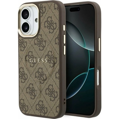 GUESS PU Leather 4G Gold Frame MagSafe Задний Чехол для iPhone 17 Brown Guess | Kafyav | МЪЖЕ | UNI