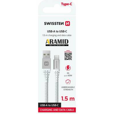 Swissten 71541011 Aramid USB / USB-C 1,5m bílý