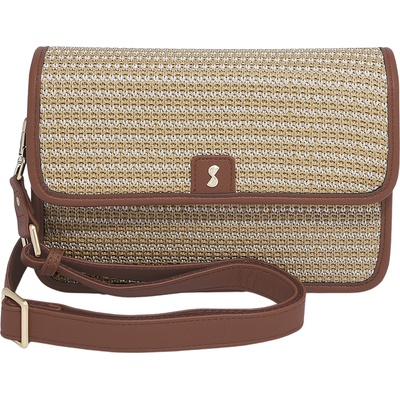 Stackers Raffia чанта за рамо с калъф за карти и огледало, кафява (76745)