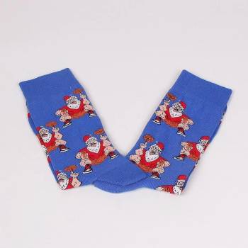 Image 1 of Сини мъжки чорапи със забавни картинки на Дядо Коледа