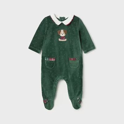 Mayoral Плюшен ромпър с кученце за новородено момче Mayoral в тъмно зелено