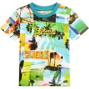 GUESS Многоцветна тениска с жълт релефен надпис Guess за мини момче