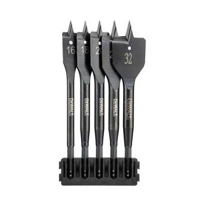 Комплект DeWALT (5 бр. ) / държач за битове + плоски свредла за дърво Extreme 16 мм, 18 мм, 20 мм, 25 мм, 32 мм / DT70834 (DT70834)