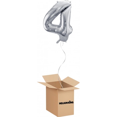 HeliumKing Balónový box Narodeninové číslo 4 strieborný 86 cm