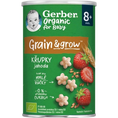 Gerber Organic chrumky pšeničné s jahodami 8m+, 35g
