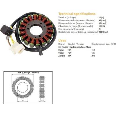 DZE stator (vinutí) alternátoru SUZUKI GN 125 (32101-05300)