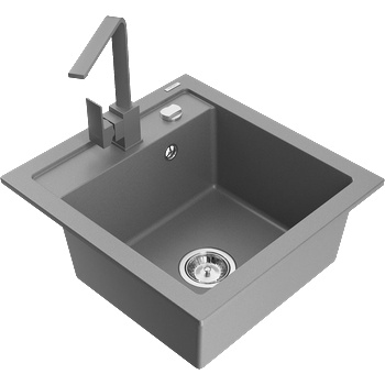 Mexen Vito еднокоморна гранитна мивка с кухненски смесител Rita, сив - 6503-71-670300-71 (6503-71-670300-71)
