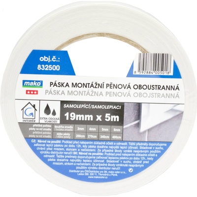 Mako Montážna páska na zrkadlá obojstranná penová 19 mm x 5 m