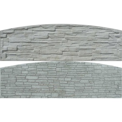 Betonová deska plotová rádius-oblouk, oboustranná – 200 x 50 cm, štípaný a skládaný kámen - šedý