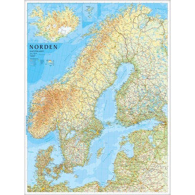 Nordeca Skandinávie a Island - nástěnná mapa 75x100 cm Varianta: bez rámu v tubusu, Provedení: laminovaná mapa v lištách