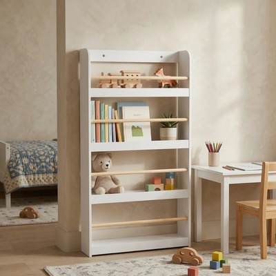 Edaxo Dětský regál s bambusovými tyčemi TENO, 55 x 112 x 15 cm bílý